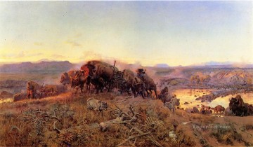インディアナ カウボーイ Painting - 土地が神の牛のものだったとき チャールズ・マリオン・ラッセル インディアナ州